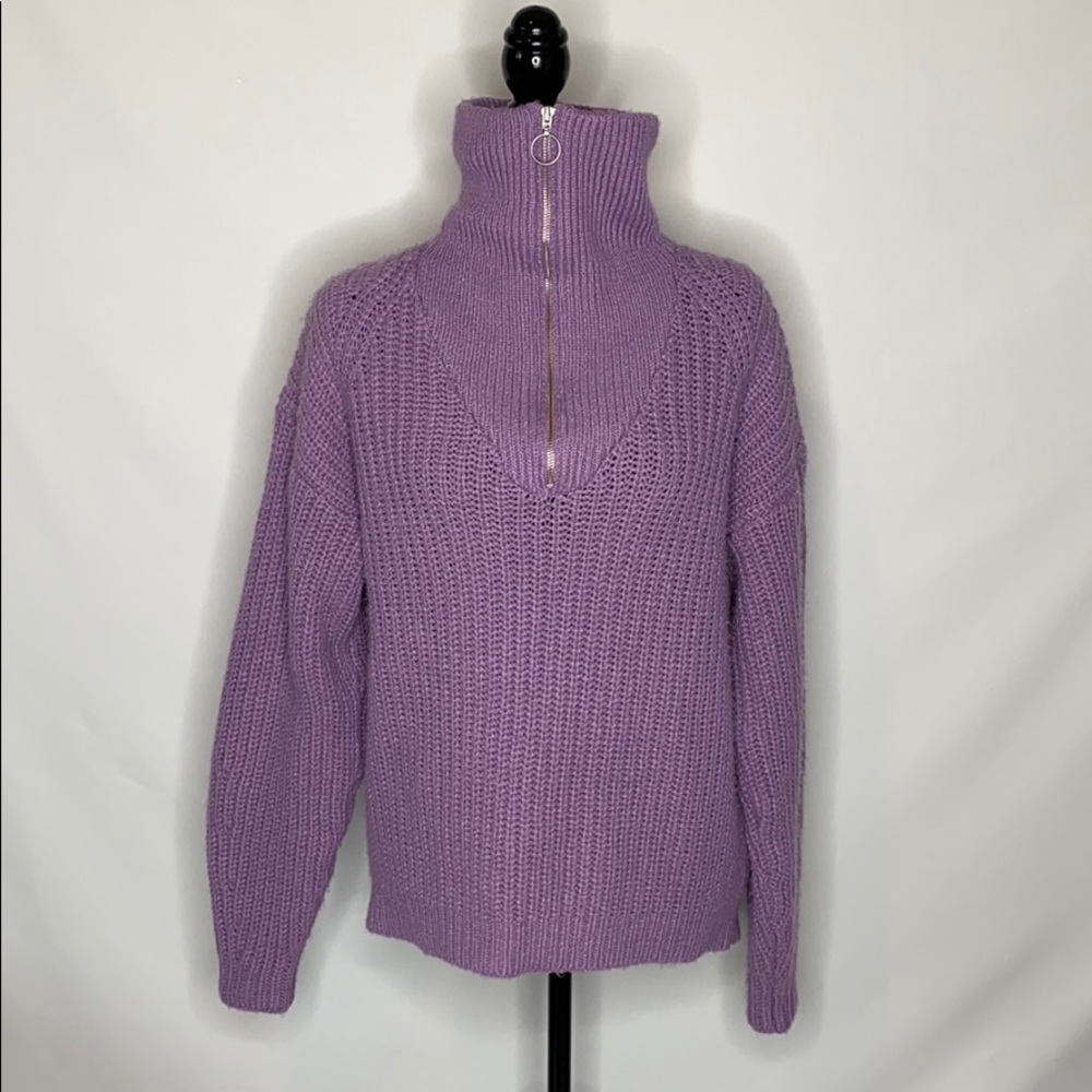 BP Purple Chunky Knit Quarter Zip Sweater Womens